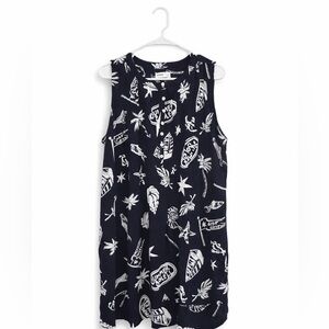 Sonoma Navy/White Tropical Print Linen Blend Sleeveless Dress XL